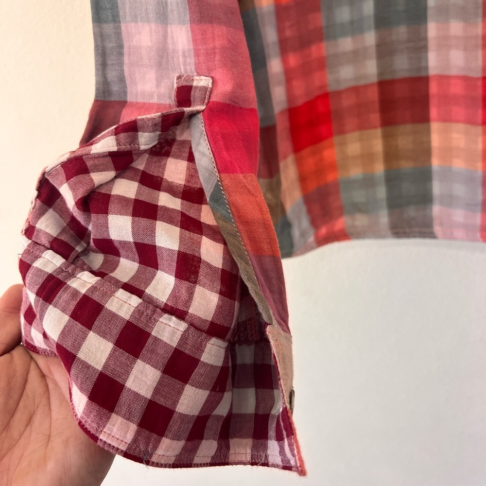 Woolrich Organic Cotton Plaid Red Orange Blue Button Down Gingham Shirt … - Picture 12 of 14